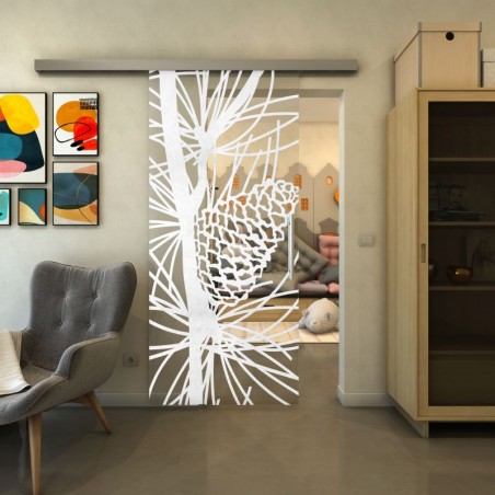 Glasschiebetür SLIM-LINE - Fineprint Model 169 Weiss auf Klarglas