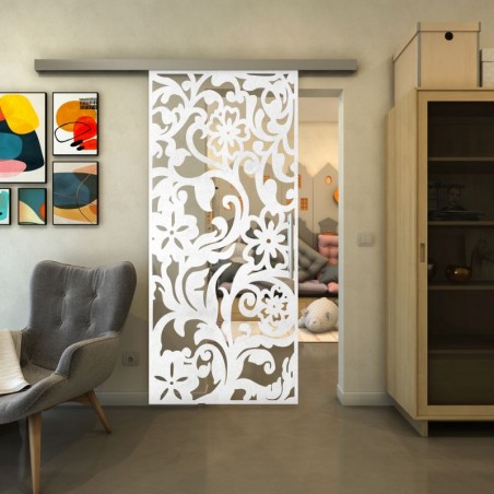 Glasschiebetür SLIM-LINE - Fineprint Model 170 Weiss auf Klarglas