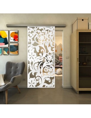 Glasschiebetür SLIM-LINE - Fineprint Model 170 Weiss auf Klarglas