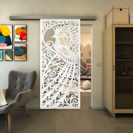 Glasschiebetür SLIM-LINE - Fineprint Model 172 Weiss auf Klarglas