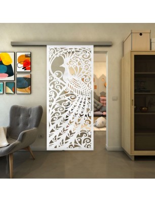 Glasschiebetür SLIM-LINE - Fineprint Model 172 Weiss auf Klarglas