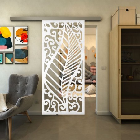 Glasschiebetür SLIM-LINE - Fineprint Model 173 Weiss auf Klarglas