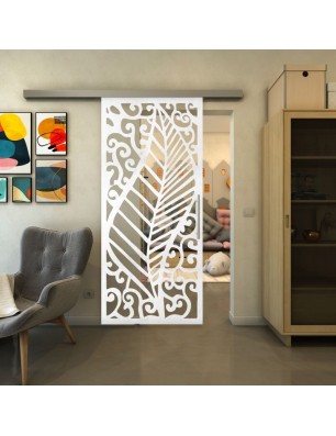 Glasschiebetür SLIM-LINE - Fineprint Model 173 Weiss auf Klarglas