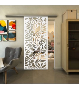 Glasschiebetür SLIM-LINE - Fineprint Model 177 Weiss auf Klarglas