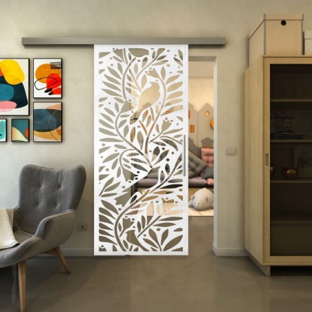 Glasschiebetür SLIM-LINE - Fineprint Model 177 Weiss auf Klarglas