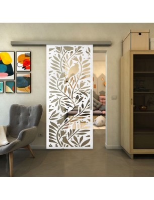 Glasschiebetür SLIM-LINE - Fineprint Model 177 Weiss auf Klarglas