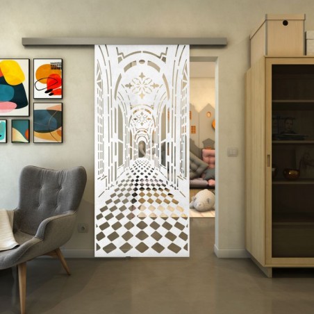 Glasschiebetür SLIM-LINE - Fineprint Model 181 Weiss auf Klarglas