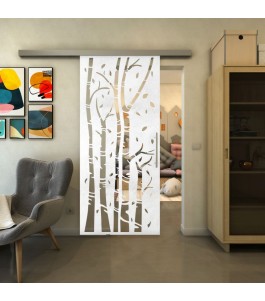 Glasschiebetür SLIM-LINE - Fineprint Model 182 Weiss auf Klarglas