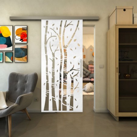 Glasschiebetür SLIM-LINE - Fineprint Model 182 Weiss auf Klarglas