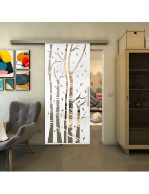 Glasschiebetür SLIM-LINE - Fineprint Model 182 Weiss auf Klarglas
