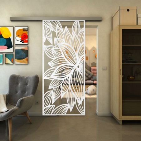 Glasschiebetür SLIM-LINE - Fineprint Model 184 Weiss auf Klarglas