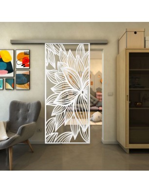 Glasschiebetür SLIM-LINE - Fineprint Model 184 Weiss auf Klarglas