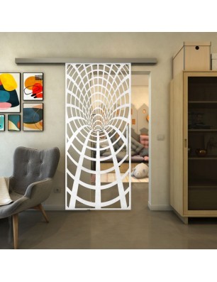 Glasschiebetür SLIM-LINE - Fineprint Model 185 Weiss auf Klarglas