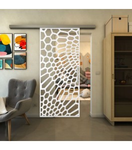 Glasschiebetür SLIM-LINE - Fineprint Model 186 Weiss auf Klarglas