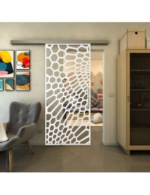 Glasschiebetür SLIM-LINE - Fineprint Model 186 Weiss auf Klarglas