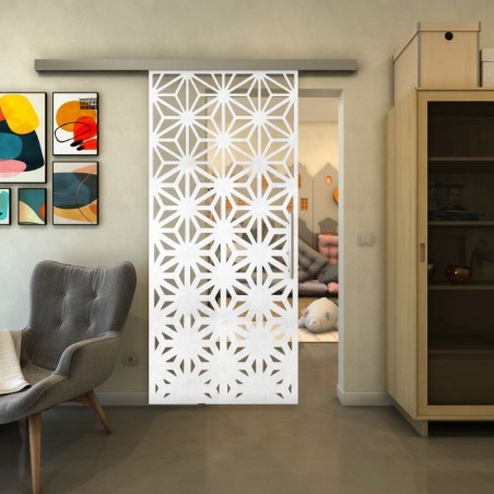 Glasschiebetür SLIM-LINE - Fineprint Model 187 Weiss auf Klarglas