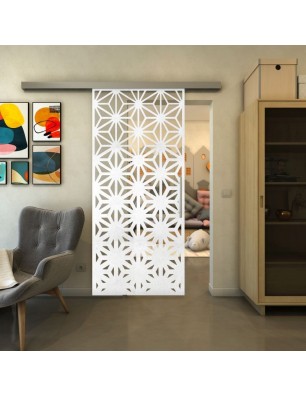 Glasschiebetür SLIM-LINE - Fineprint Model 187 Weiss auf Klarglas