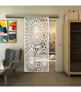 Glasschiebetür SLIM-LINE - Fineprint Model 188 Weiss auf Klarglas