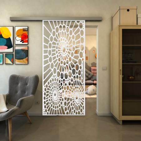 Glasschiebetür SLIM-LINE - Fineprint Model 188 Weiss auf Klarglas
