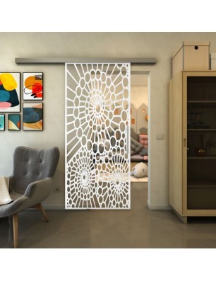 Glasschiebetür SLIM-LINE - Fineprint Model 188 Weiss auf Klarglas