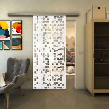 Glasschiebetür SLIM-LINE - Fineprint Model 190 Weiss auf Klarglas