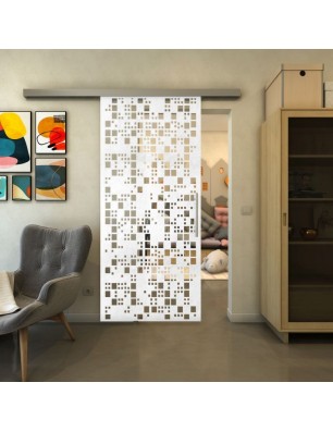Glasschiebetür SLIM-LINE - Fineprint Model 190 Weiss auf Klarglas