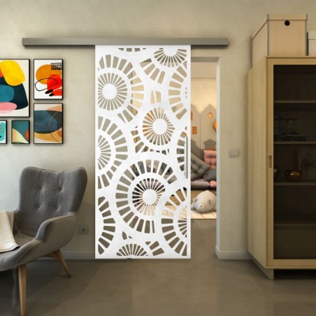 Glasschiebetür SLIM-LINE - Fineprint Model 191 Weiss auf Klarglas