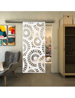 Glasschiebetür SLIM-LINE - Fineprint Model 191 Weiss auf Klarglas