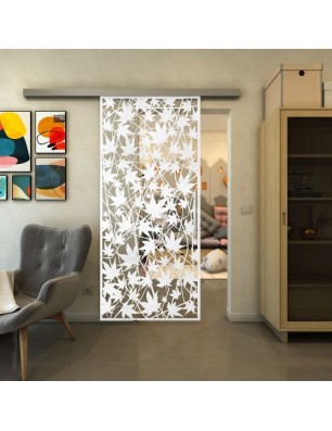 Glasschiebetür SLIM-LINE - Fineprint Model 192 Weiss auf Klarglas