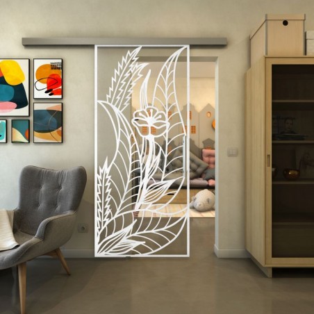 Glasschiebetür SLIM-LINE - Fineprint Model 195 Weiss auf Klarglas