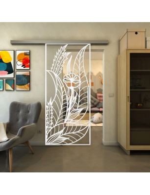 Glasschiebetür SLIM-LINE - Fineprint Model 195 Weiss auf Klarglas
