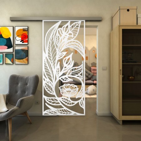 Glasschiebetür SLIM-LINE - Fineprint Model 196 Weiss auf Klarglas