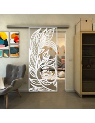 Glasschiebetür SLIM-LINE - Fineprint Model 196 Weiss auf Klarglas