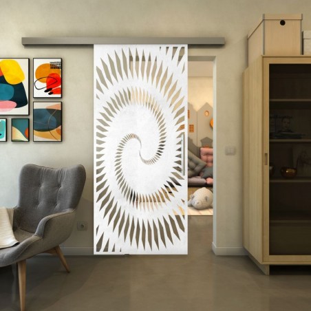 Glasschiebetür SLIM-LINE - Fineprint Model 197 Weiss auf Klarglas