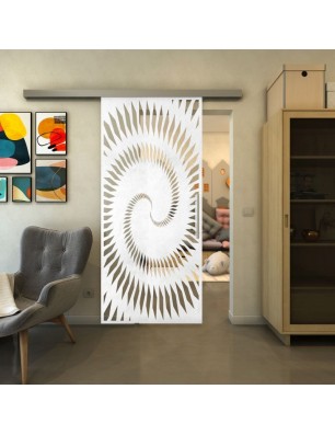 Glasschiebetür SLIM-LINE - Fineprint Model 197 Weiss auf Klarglas