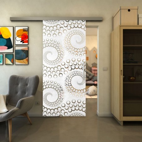 Glasschiebetür SLIM-LINE - Fineprint Model 198 Weiss auf Klarglas