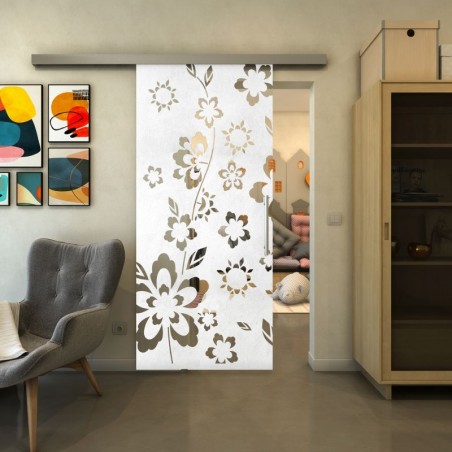 Glasschiebetür SLIM-LINE - Fineprint Model 199 Weiss auf Klarglas