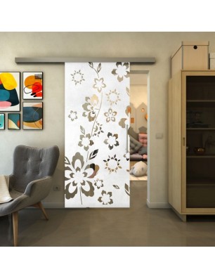 Glasschiebetür SLIM-LINE - Fineprint Model 199 Weiss auf Klarglas