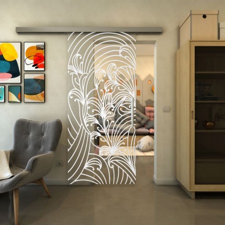 Glasschiebetür SLIM-LINE - Fineprint Model 200 Weiss auf Klarglas