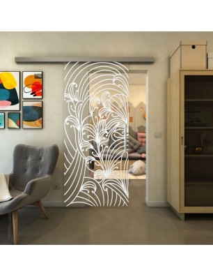 Glasschiebetür SLIM-LINE - Fineprint Model 200 Weiss auf Klarglas