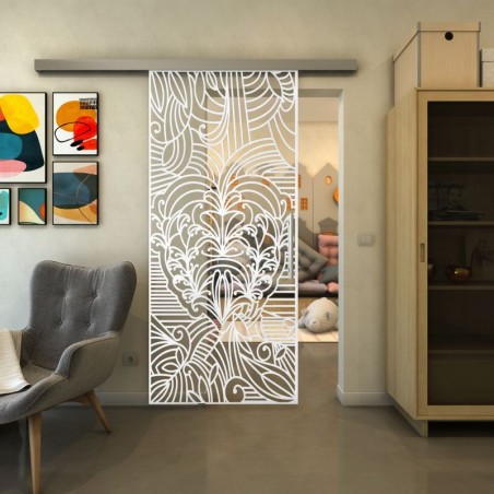 Glasschiebetür SLIM-LINE - Fineprint Model 201 Weiss auf Klarglas