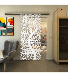 Glasschiebetür SLIM-LINE - Fineprint Model 202 Weiss auf Klarglas