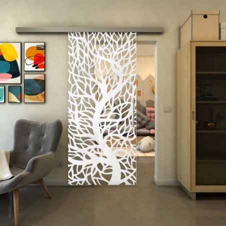 Glasschiebetür SLIM-LINE - Fineprint Model 202 Weiss auf Klarglas
