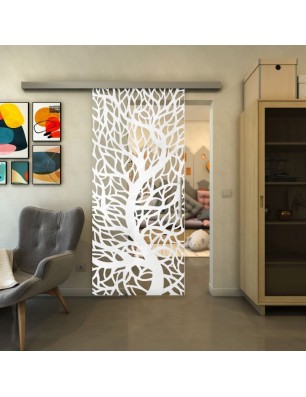 Glasschiebetür SLIM-LINE - Fineprint Model 202 Weiss auf Klarglas