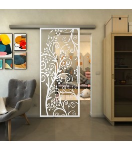 Glasschiebetür SLIM-LINE - Fineprint Model 204 Weiss auf Klarglas