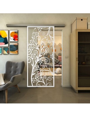Glasschiebetür SLIM-LINE - Fineprint Model 204 Weiss auf Klarglas