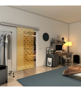 Glasschiebetür SLIM-LINE - Fineprint Model 001 Gold auf Klarglas