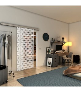 Glasschiebetür SLIM-LINE - Fineprint Model 002 Weiss auf Klarglas