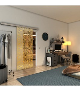 Glasschiebetür SLIM-LINE - Fineprint Model 005 Gold auf Klarglas