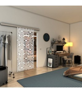 Glasschiebetür SLIM-LINE - Fineprint Model 005 Weiss auf Klarglas